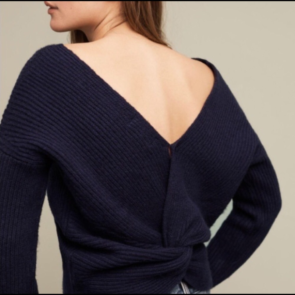 Anthropologie Ribbed Twist Back Sweater in Navy